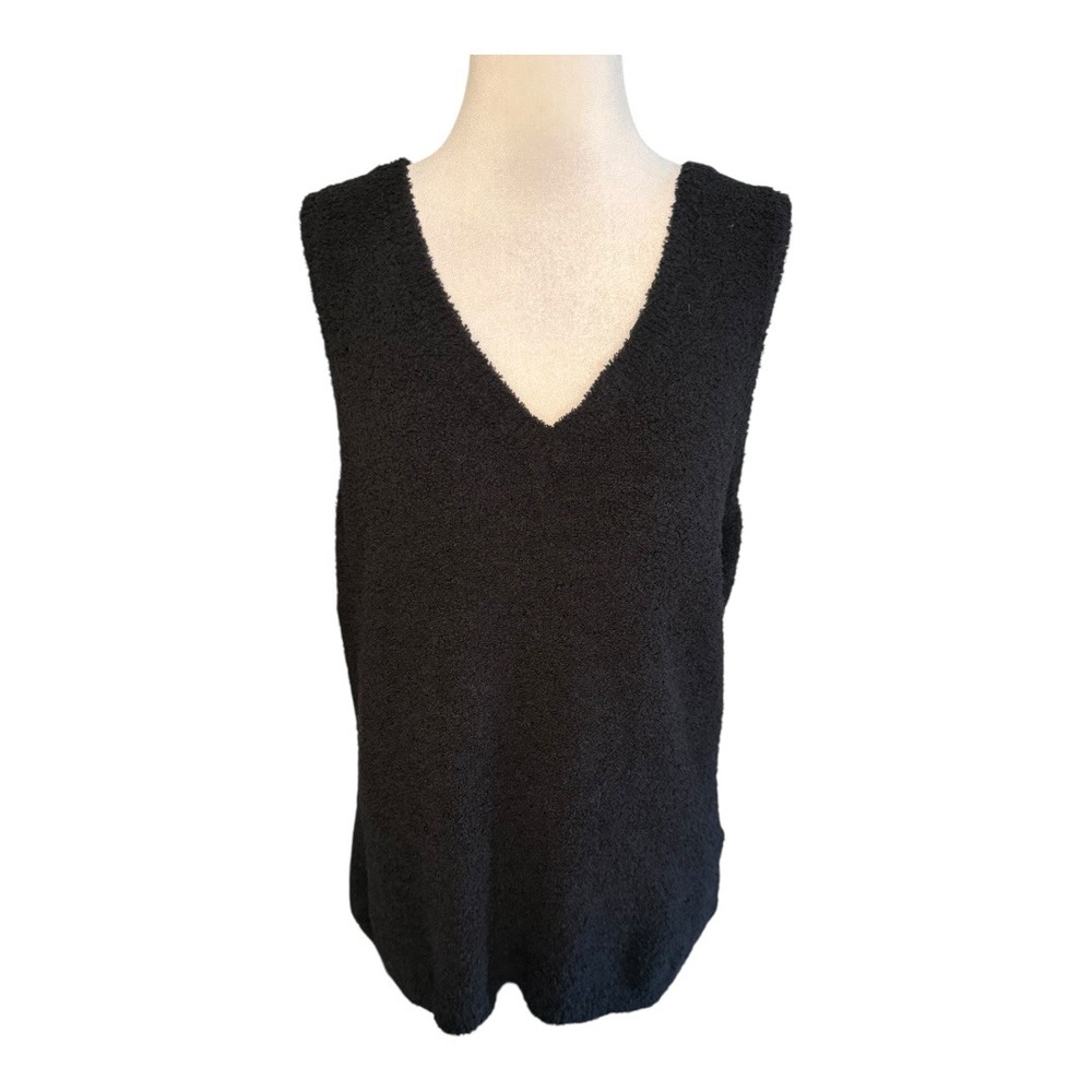 New York Company Black Fuzzy V Neck Sleeveless Sweater Vest Top Women's Large